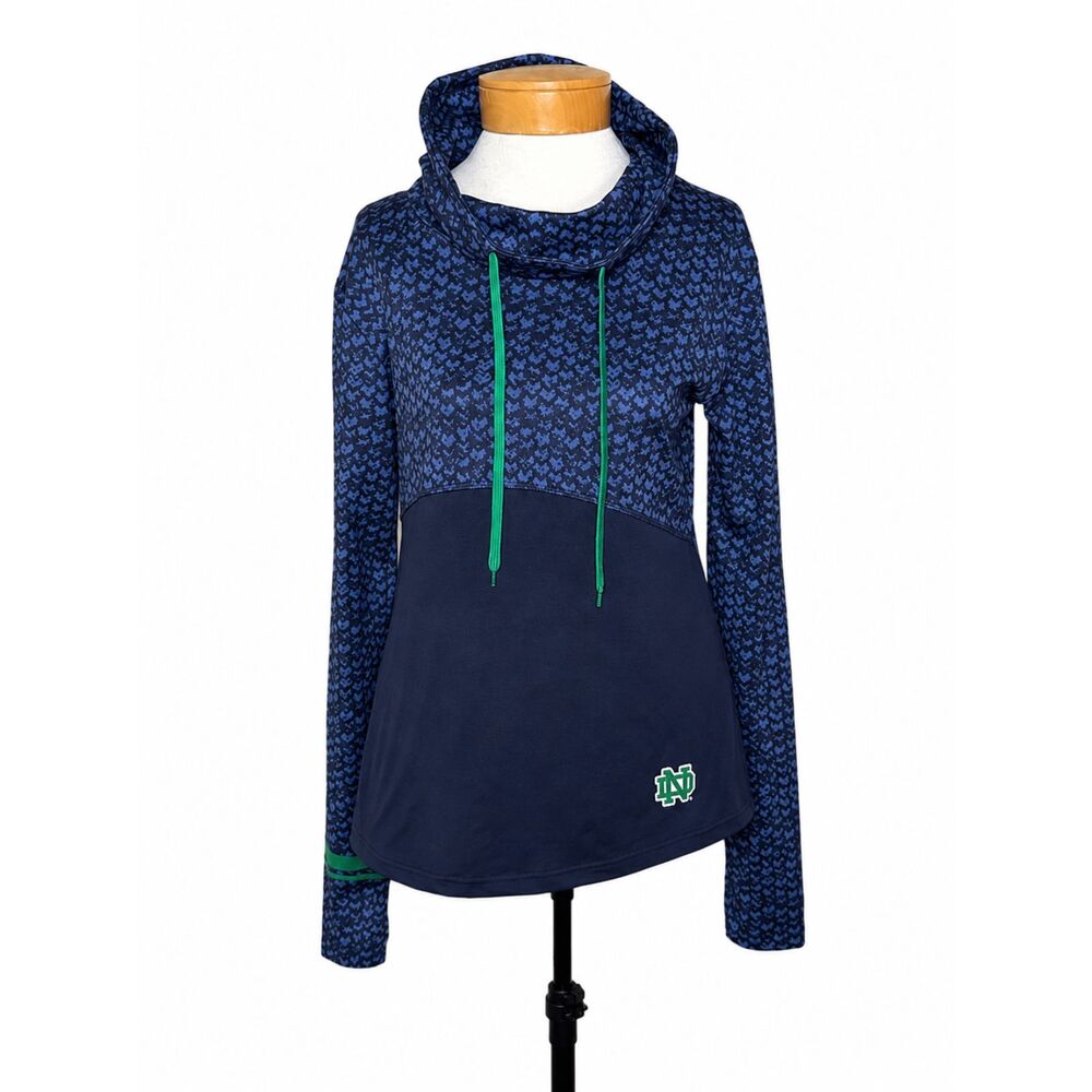 Colosseum Notre Dame Fighting Irish Cowl Neck Pullover Hoodie Women LG Navy Blue